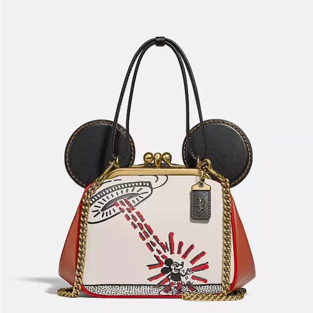 Coach Keith X Haring Disney Mickey Mouse Bag Leather Beige Handbag-RRP$799